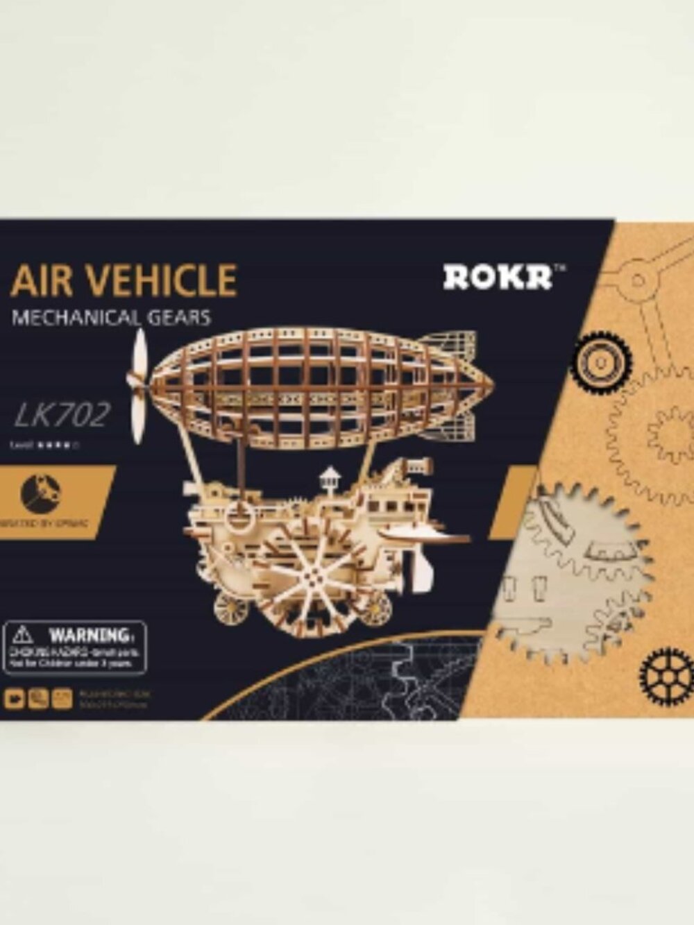 ROKR Steampunk Air Vehicle Mechanical Gears Wooden Model Kit - Natural Wood